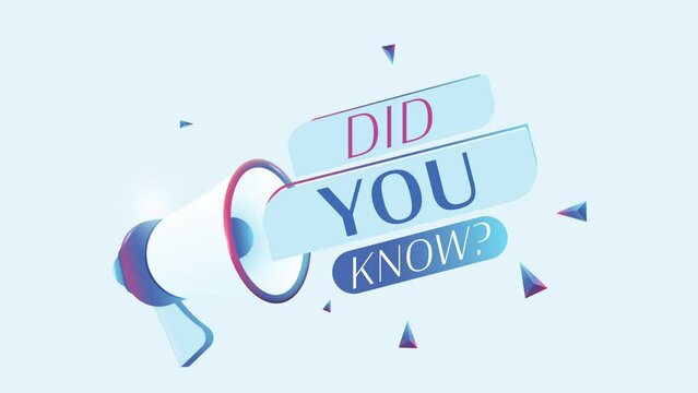 Did you know text with 3d realistic megaphone animation. Megaphone sign banner for promo video. 4K animation