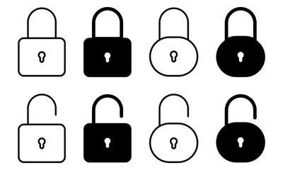Set of lock and unlock icons. Vector illustration, EPS10