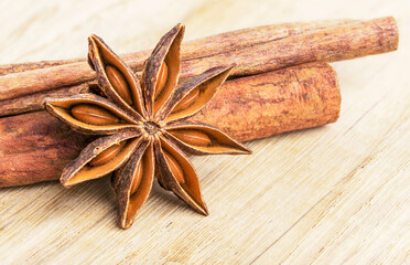 Background with cinnamon sticks and star anise