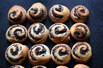 Mohnschnecken, mohngeb&auml;ck, rolls with poppy seeds, sweet pastry rolls
