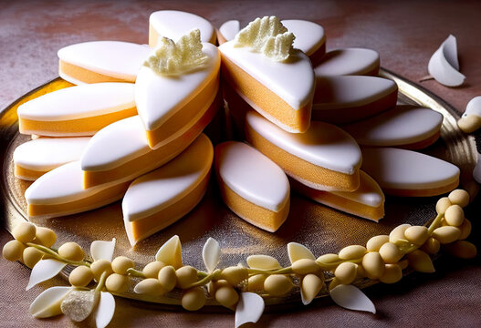 Sp&eacute;cialit&eacute; fran&ccedil;aise "calisson", une g&acirc;terie d&eacute;licate aux amandes, gla&ccedil;age au sucre, amandes, d&eacute;licieux, gourmet, excellent, illustration, generative AI