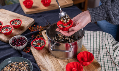 DIY Winter, Vogelfutter selber machen, Dekoration im Winter basteln, Vögel füttern
