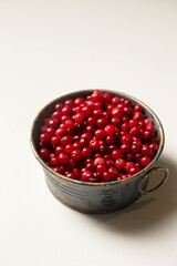 lingonberries in a metal plate on a white background