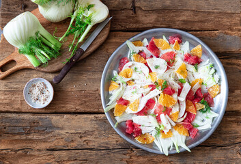 fennel salad with oranges and grapefruit - obrazy, fototapety, plakaty