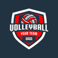 Volleyball championship logo, emblem, icons, designs templates with volleyball ball and shield
