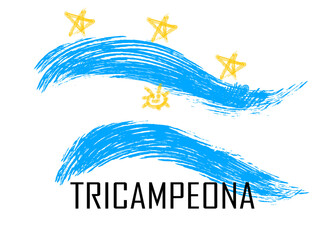 3d illustration. three-time champion argentina flag