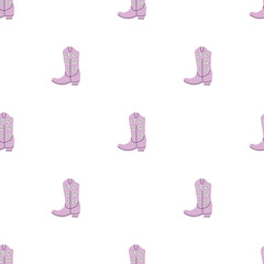Cowboy boots with ornament seamless pattern. Wild west theme. Hand drawn colored trendy vector illustration on white background