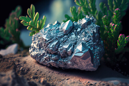 Silver ore, shiny. Generative AI