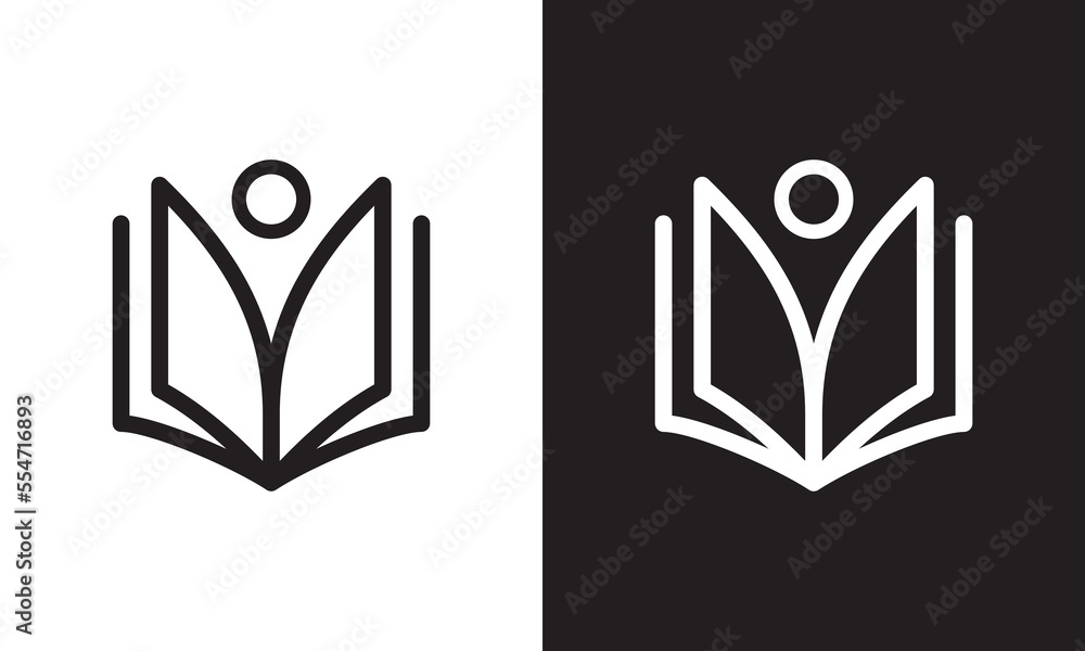 Sticker open book people logo design, vector icon. education symbol.