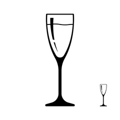 Wine glass icon. Black contour linear silhouette. Front side view. Vector simple flat graphic illustration. Isolated object on a white background. Isolate.