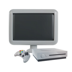 3d realistic game console with controller and monitor or tv screen in minimal funny cartoon style. Modern design element on white background. Vector illustration or icon gamepad.