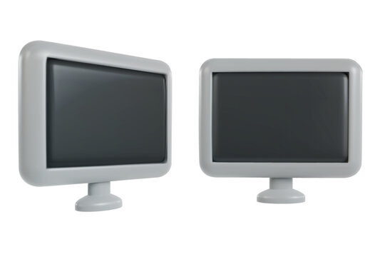 Set 3d realistic computer monitor or tv screen in minimal funny cartoon style. Modern design element on white background. Collection vector illustration or icon.