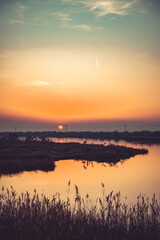 Night sunset on Evros Delta National Park Greece Thrace