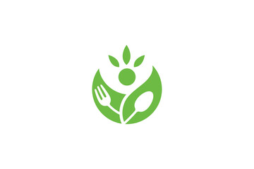 healthy food logo with leaf and person shape in green color