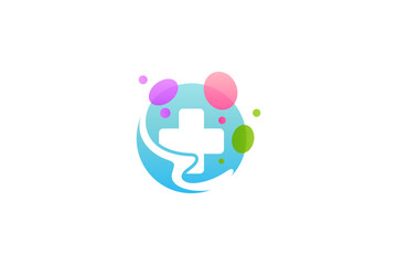 Medical cross care logo design with colorful bubble effect