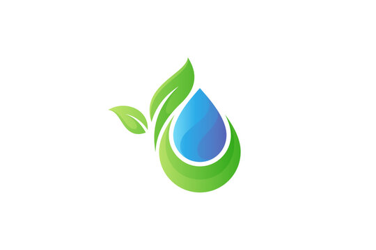 Environment logo, water drop and plant logo design template