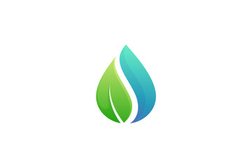 Water drop logo with leaves in nature design concept