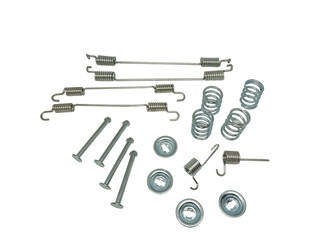 metal springs, bolts and nuts isolated on white background