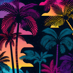 Florida pattern, illustrator,  black purple orange blue pink green color palette