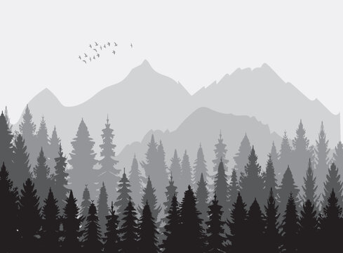 mountains and forest silhouette design vector isolated