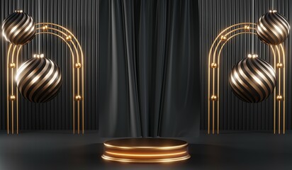 3D rendering of blank product background for cream cosmetics Modern black podium background