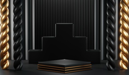 Obraz premium 3D rendering of blank product background for cream cosmetics Modern black podium background