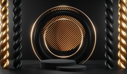 3D rendering of blank product background for cream cosmetics Modern black podium background