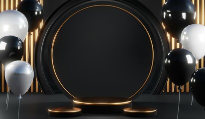 3D rendering of blank product background for cream cosmetics Modern black podium background