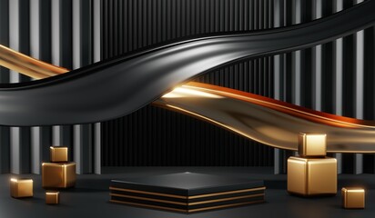 3D rendering of blank product background for cream cosmetics Modern black podium background