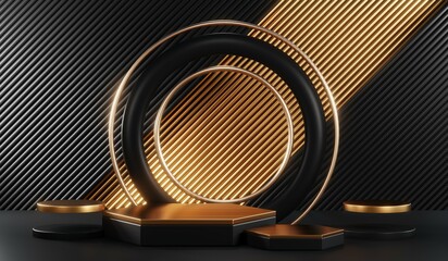 3D rendering of blank product background for cream cosmetics Modern black podium background