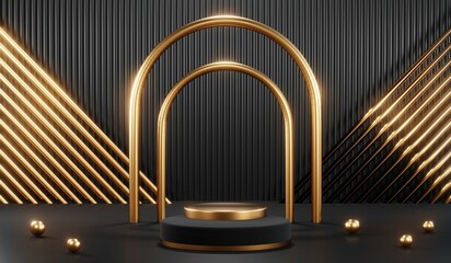 3D rendering of blank product background for cream cosmetics Modern black podium background