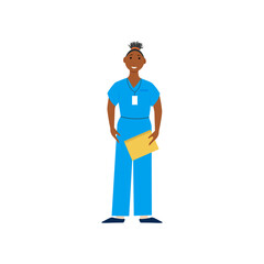 African girl nurse, doctor stands in uniform. Vector illustration. For covers and brochures, advertising booklets, social networks.