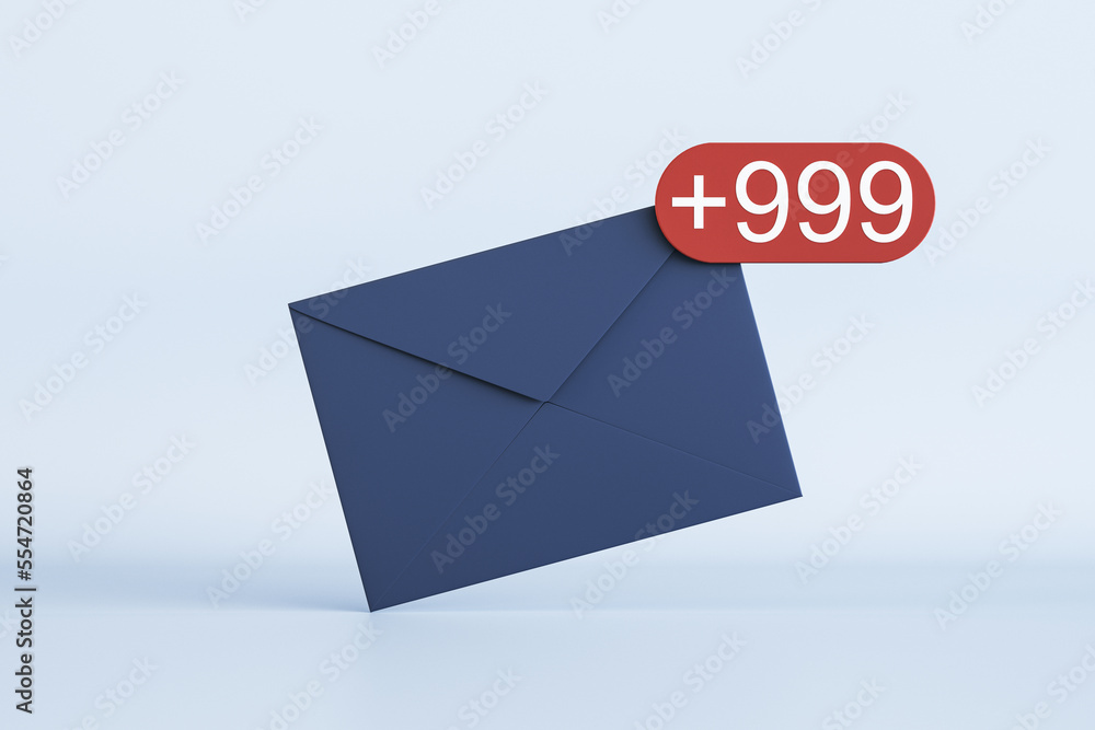 Poster full email box, received notifications and newsletter ideas concept with dark blue paper envelope wi
