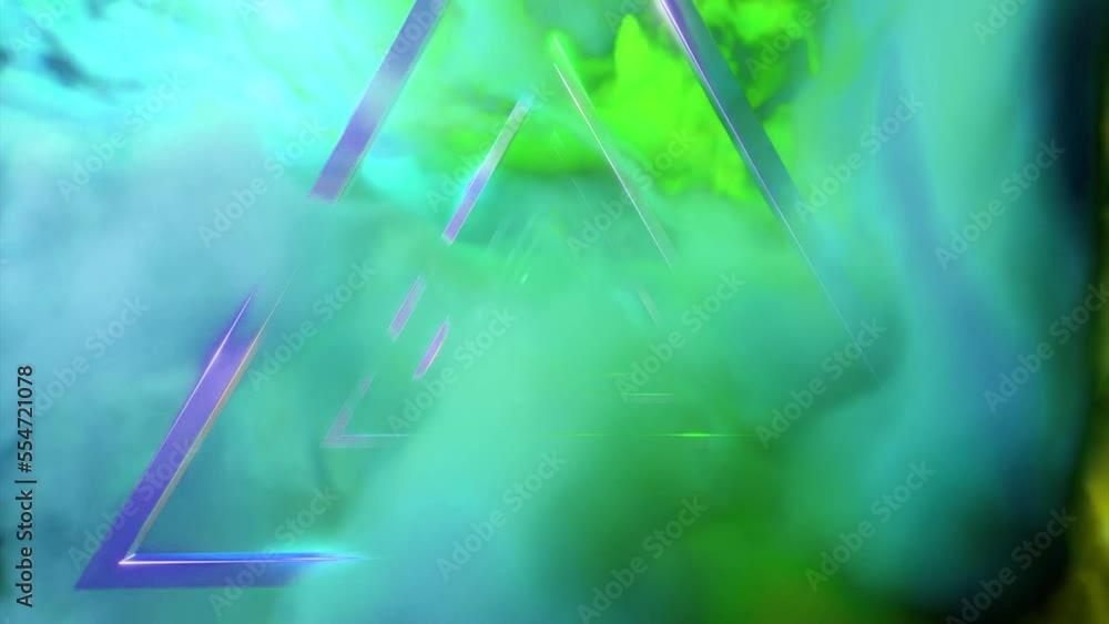 Aufkleber triangular tunnel with colorful clouds. design. surreal world of clouds and metal silhouettes of fig