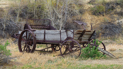 Fototapeta na wymiar Old Wagon in Wyoming Countryside