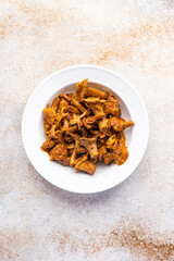chanterelles mushrooms bio product fresh healthy meal food snack on the table copy space food background rustic top view keto or paleo diet veggie vegan or vegetarian food