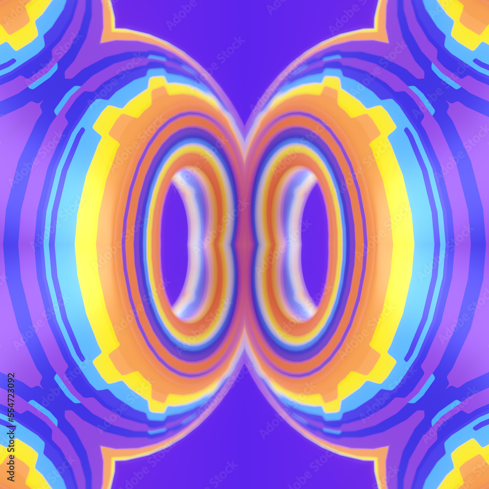 Poster Neon color magical shape with depth of field. Optical illusion. Digital background. 3d rendering digital illustration