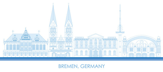 Outline Skyline panorama of city of Bremen, Germany  - vector illustration - obrazy, fototapety, plakaty