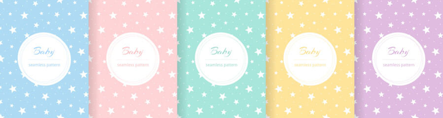 Cute baby seamless pattern. Repeating kid pattern. Girls and boys prints design. Repeated wallpaper. Pastel shades. Repeat child background. Soft blue, pink, yellow, green color. Vector illustration