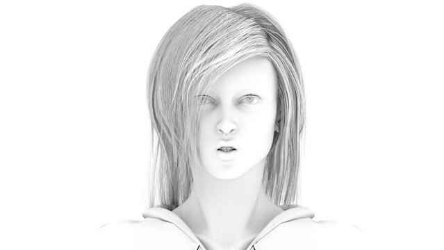 3d animation, one character speaking on white background