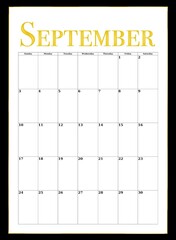 2023 monthly calendar for agenda, study notebook and organization bullet journal, black and gold colors
