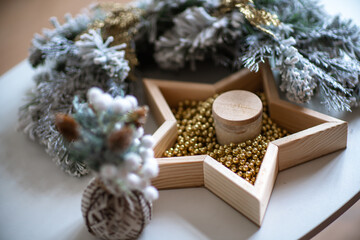 Christmas star decor on the table.