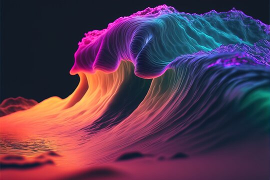  a colorful wave is shown in this image with a black background and a blue frame around it that has a red. generative ai