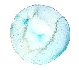 Blue Watercolor circle flow blot drops. Abstract texture color stain isolated on white background.