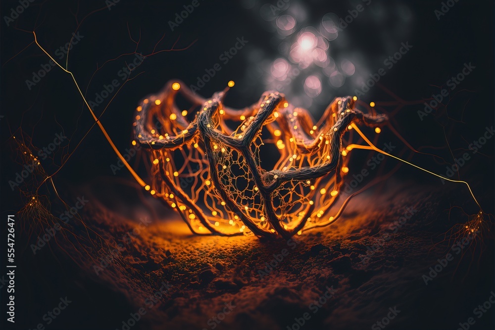 Poster a decorative light sculpture with a snake on it's side and a string of lights on the side. generativ