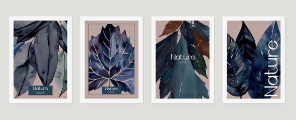 Watercolor botanical nature leaves covers posters abstract banner