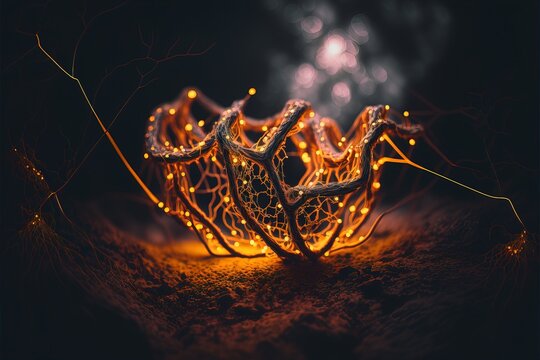  a decorative light sculpture with a snake on it's side and a string of lights on the side. Generative AI