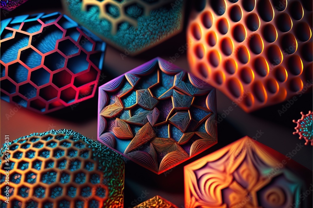 Poster a group of colorful objects that are on a table together. generative ai