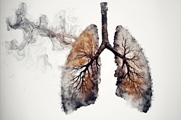 Lungs with smoke. Effect on health after smoking. Bad habit. Generative AI