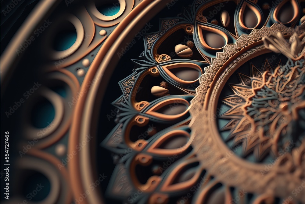 Poster a close up of a decorative design on a wallpapered surface with a circular design in the center. gen